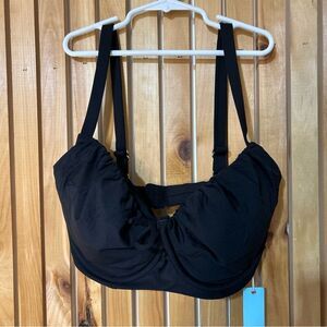 Birdsong Miami Vice Ruched Bikini Top in Black Eco Onyx Size 32H